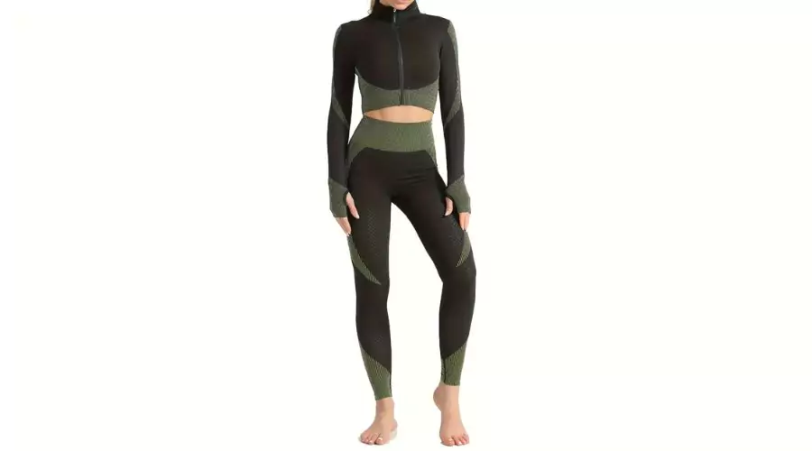 65% OFF on Women High-Waist Slim-Fit Long-Sleeve Crop Top and Leggings Yoga Set