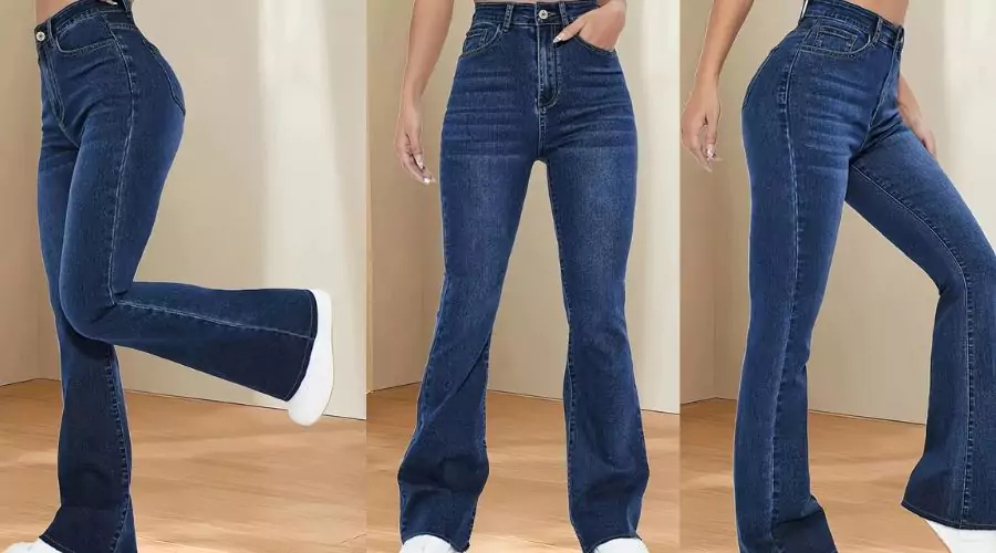 Long Length High Waist Flare Leg Whiskering Jeans 