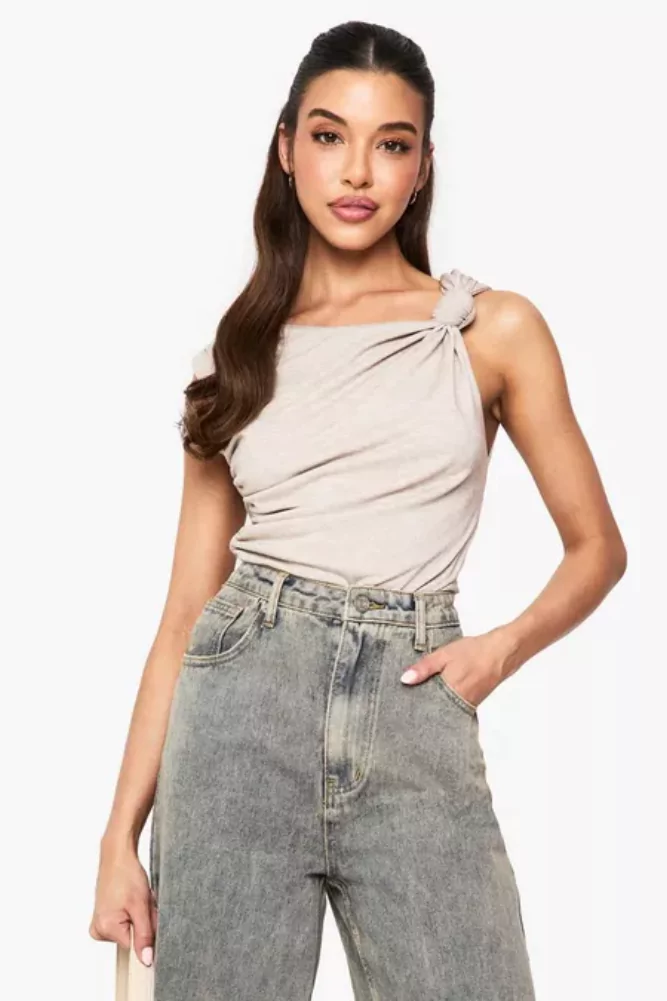 Boohoo: Marl Knot Shoulder Cap Sleeve Top