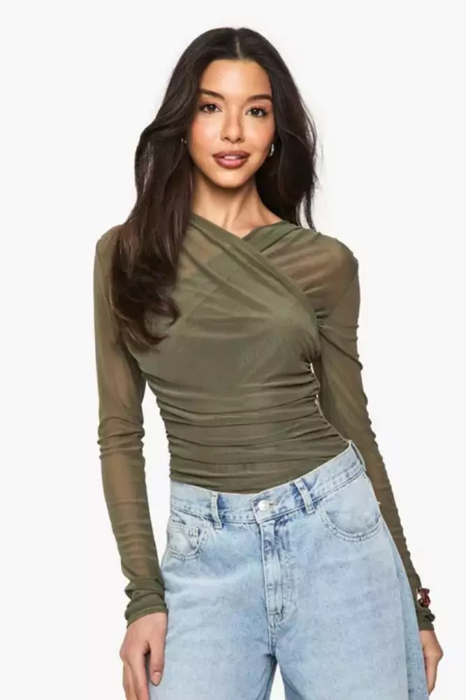 Boohoo: Mesh Cross Over Bodysuit