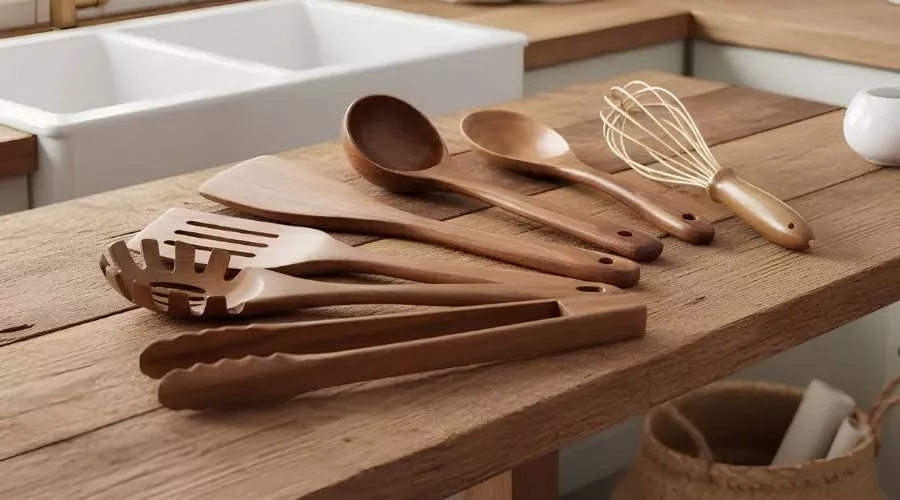 Hand-carved wooden kitchen utensils